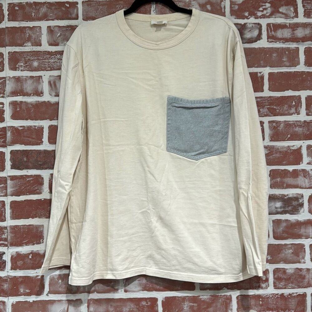 COS Organic Cotton Long Sleeve Shirt Casual Mens Size Large Pocket Cream